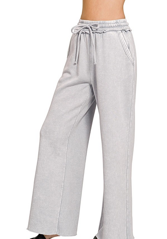 Fleece Palazzo Sweatpants - Light Gray