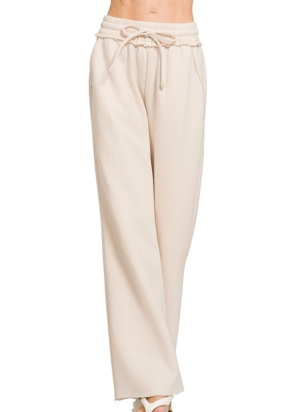 Fleece Palazzo Sweatpants - Sand Beige