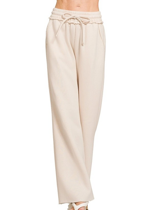 Fleece Palazzo Sweatpants - Sand Beige