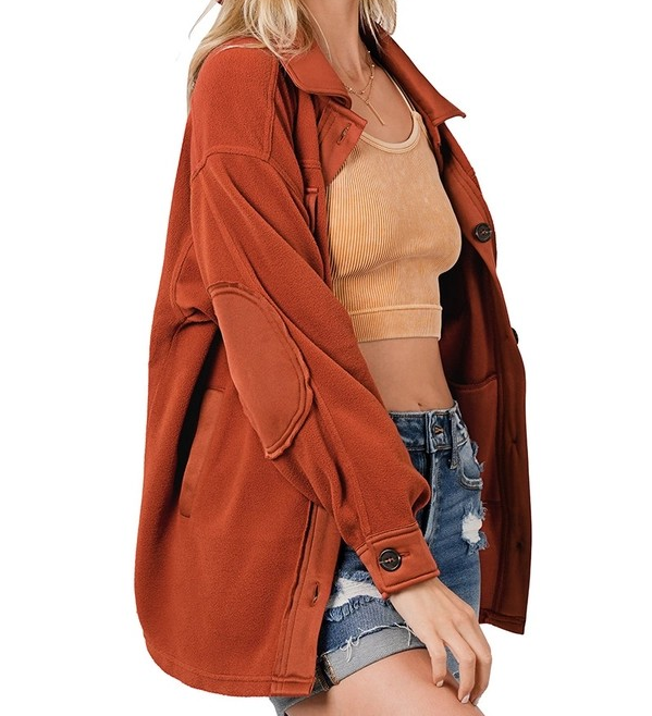 Fleece Shacket - Rust