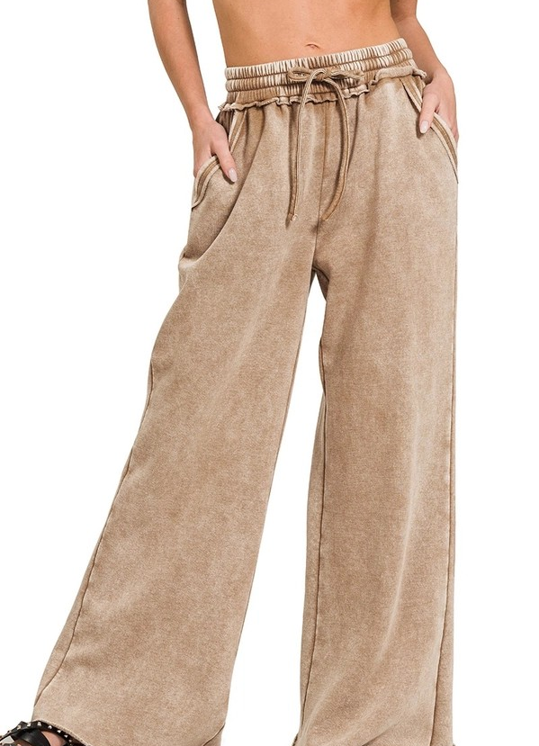 Acid Wash Fleece Pants - Camel