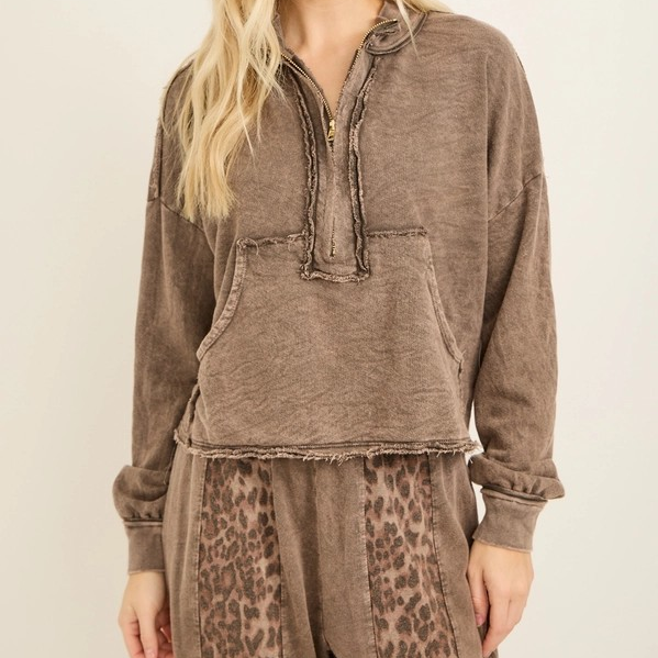 Pullover with Kangaroo Pocket- Brown