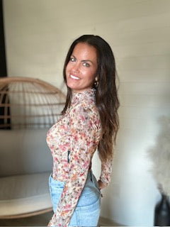 Mock Neck Mesh Top - Floral Print