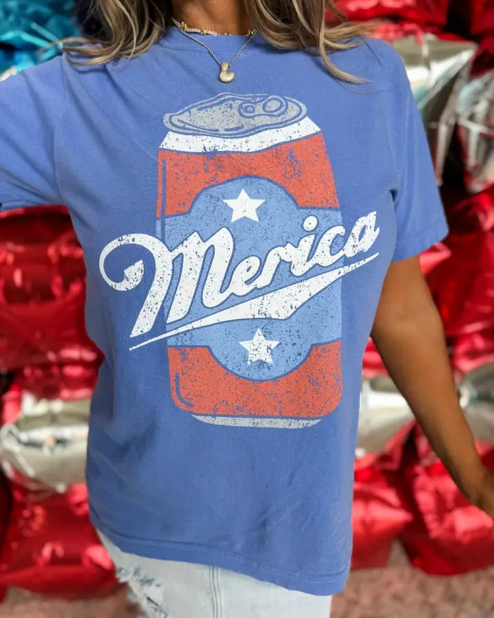 Graphic Tee - Merica - Cornflower Blue