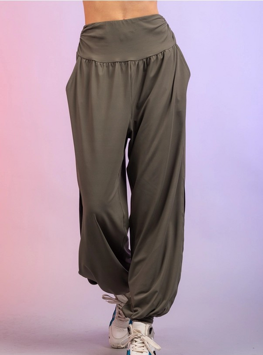 High Waisted Harem Pants - Olive