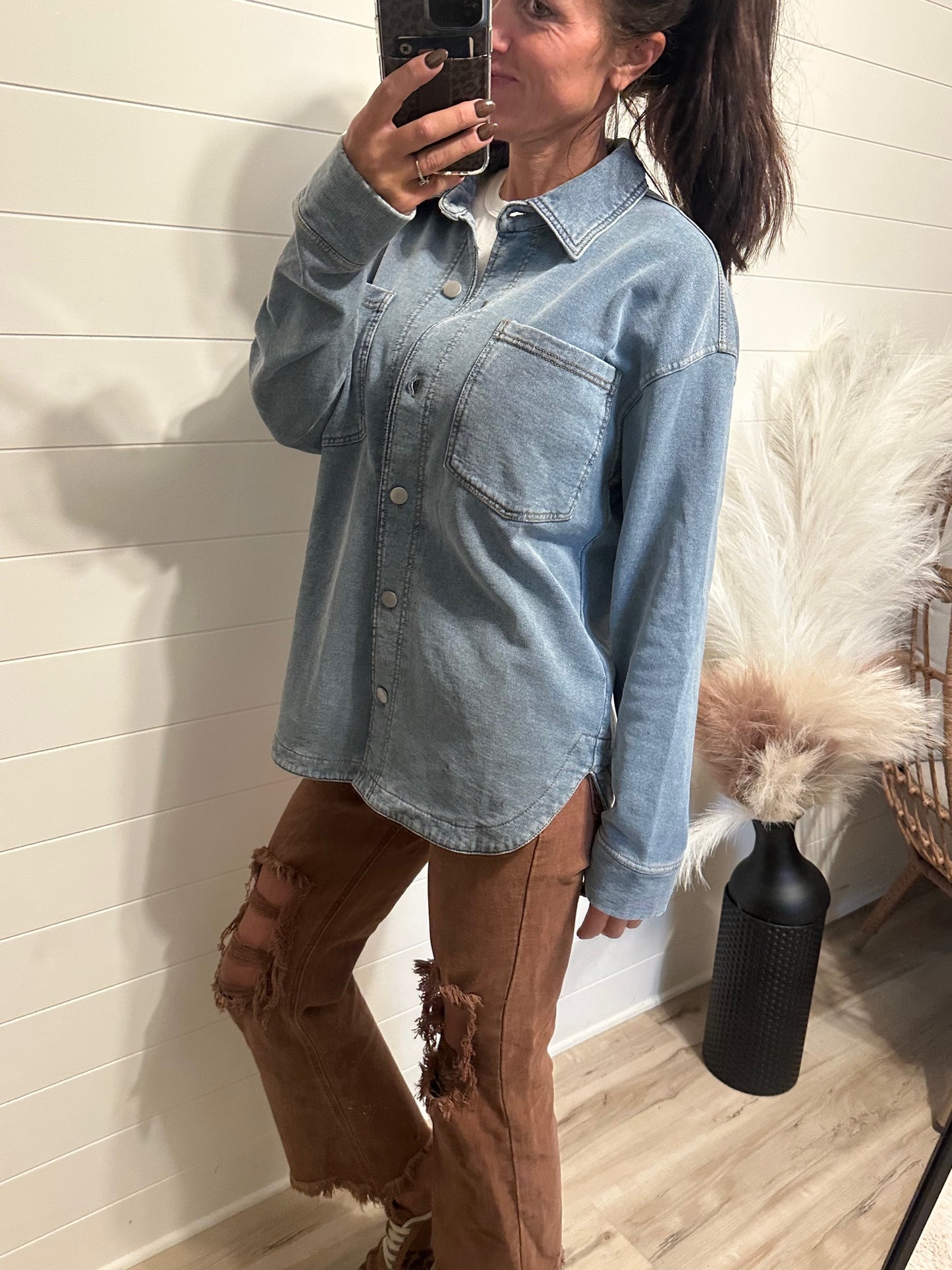 Knit Shacket - Denim Blue