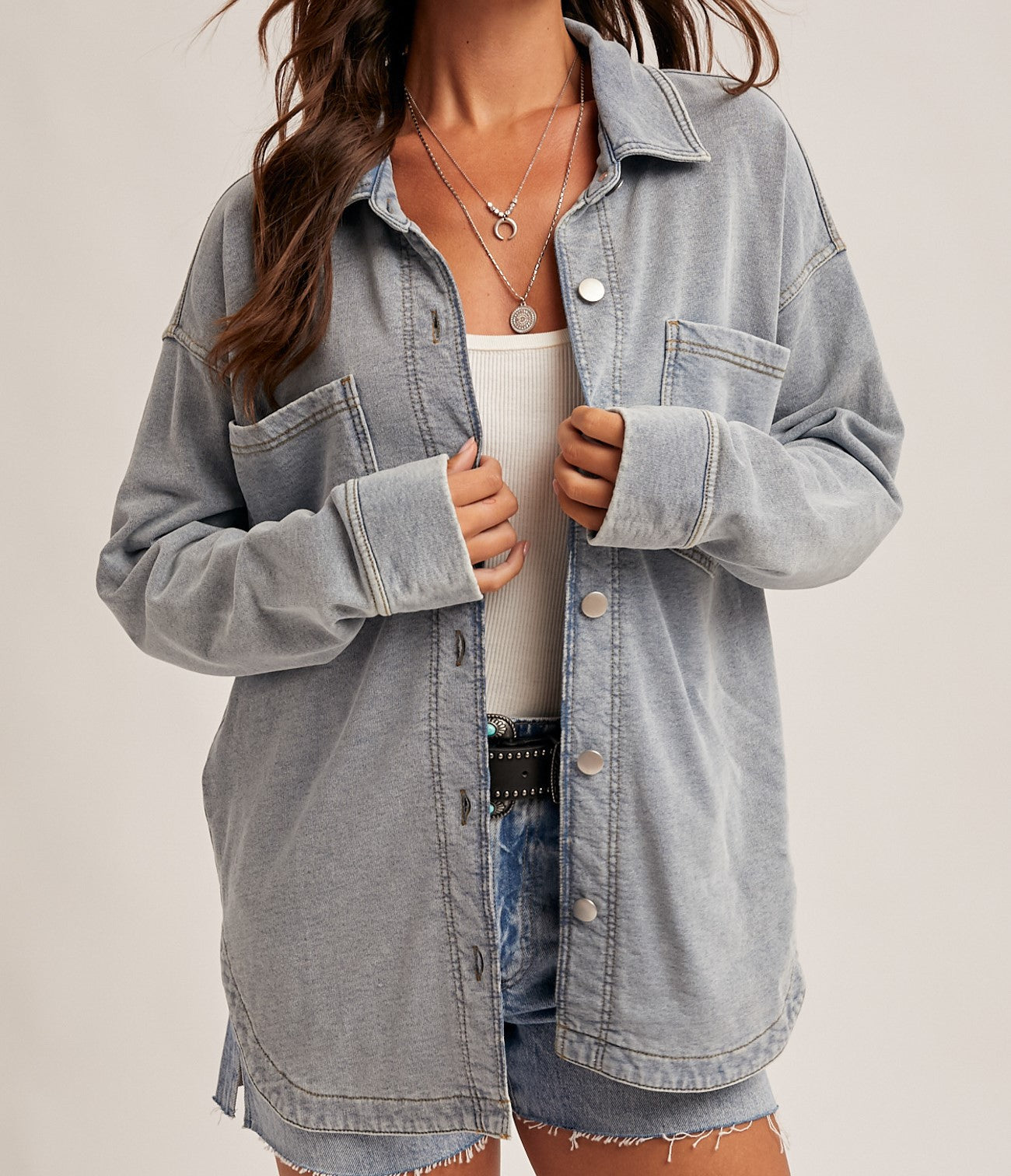 Knit Shacket - Denim Blue