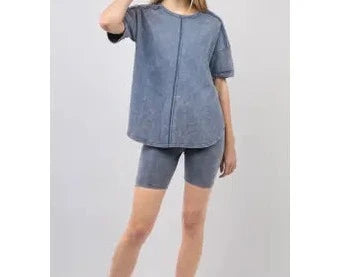 Knit Top and Shorts - Steel Blue