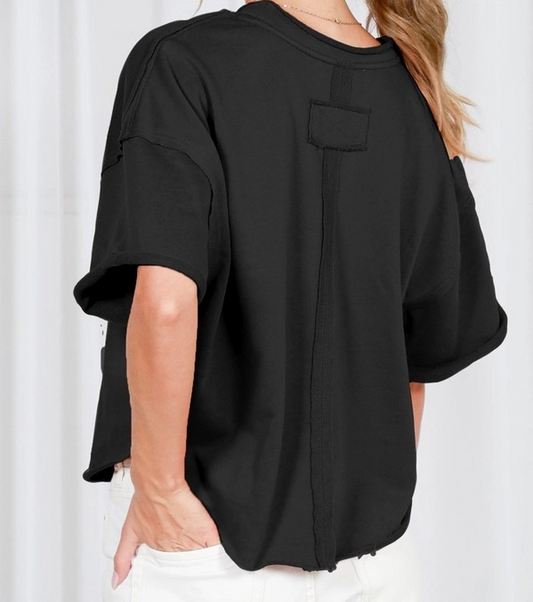 Cut Edge Knit Top - Black