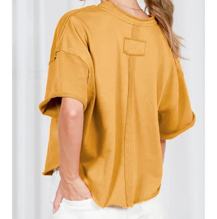 Cut Edge Knit Top - Mustard