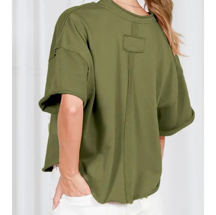 Cut Edge Knit Top - Olive