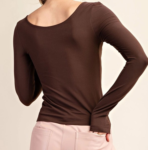 Long Sleeve Top and Wide Leg Pants - Brown