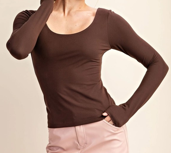 Long Sleeve Top and Wide Leg Pants - Brown