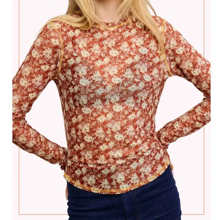 Mesh Top - Small Floral Print - Cinnamon
