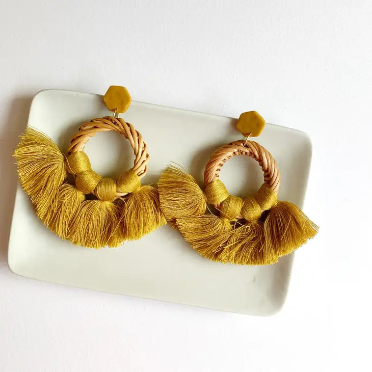 Earrings - Rattan Hoop with Tassel