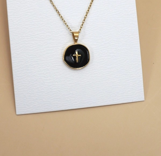 Necklace - Cross - Black