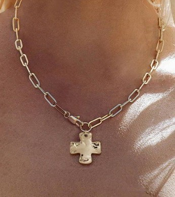 Necklace - Hammered Cross - Gold