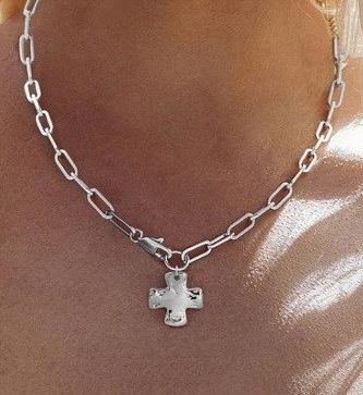 Necklace - Hammered Cross - Silver