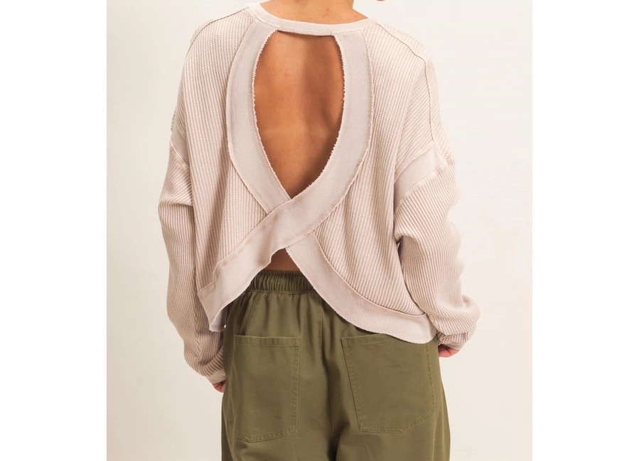 Open Back Ribbed Top - Taupe