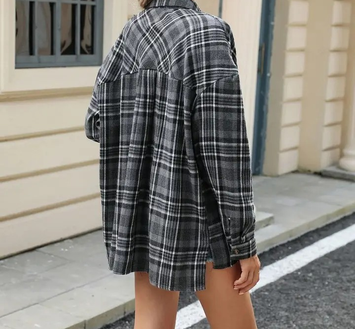 Oversized Shacket - Black Plaid