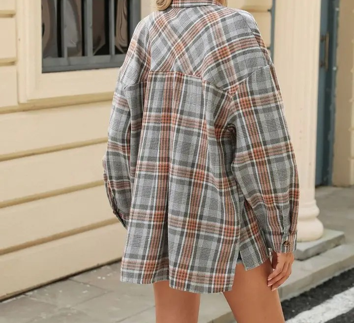 Oversized Shacket - Gray Plaid