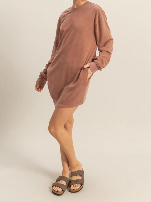 Oversized Sweatshirt Dress - Chestnut