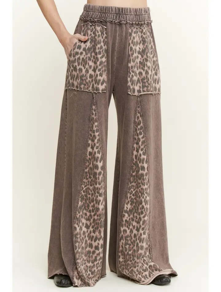 Leopard Print Flare Pants - Brown