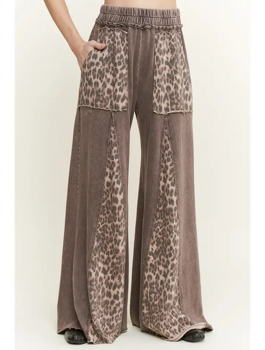 Leopard Print Flare Pants - Brown