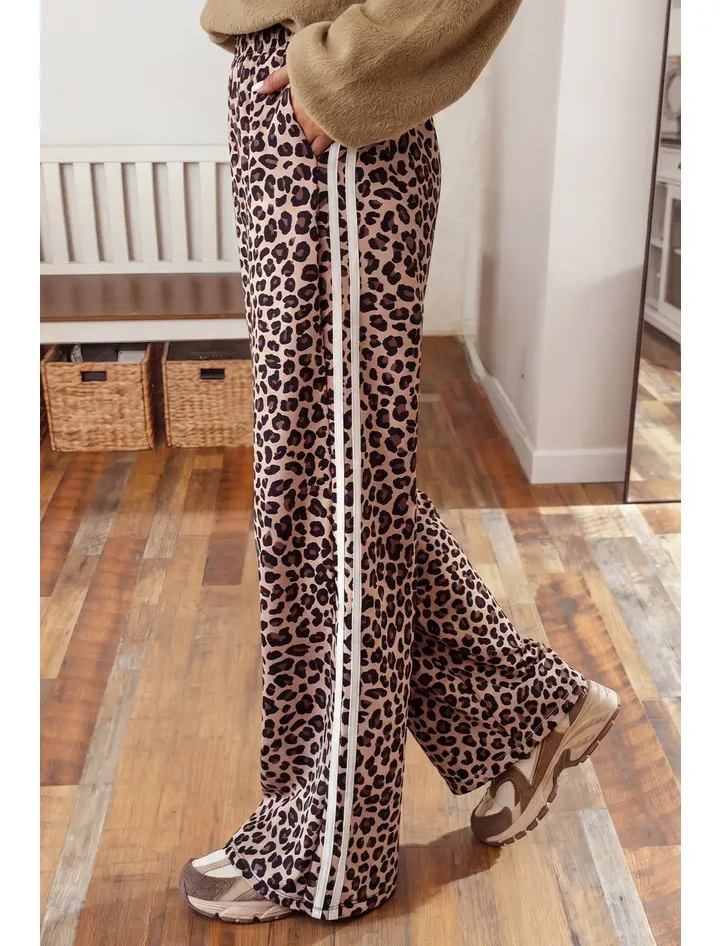 Leopard Pants with Side Stripes