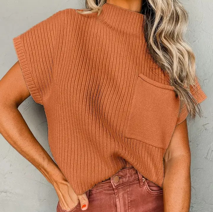 Patch Pocket Sweater- Rust