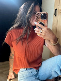 Patch Pocket Sweater- Rust