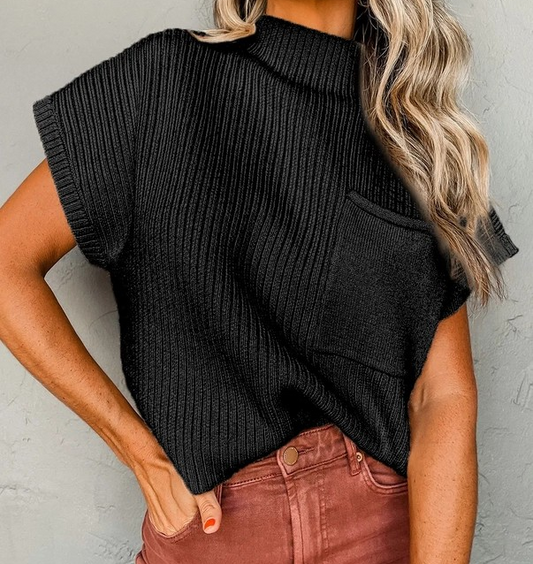 Patch Pocket Sweater- Black