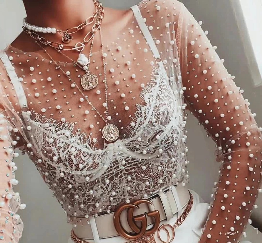 Pearl Mesh Top - White