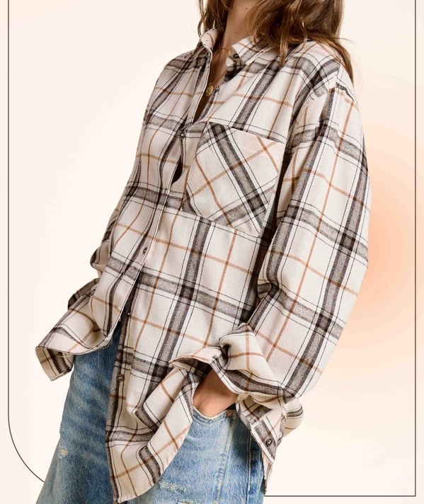 Plaid Shacket - Bone