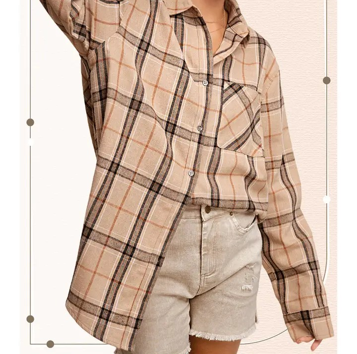 Plaid Shacket - Tan