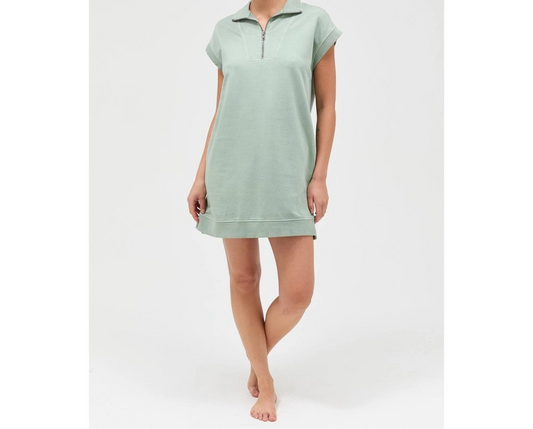Quarter Zip Dress - Sage