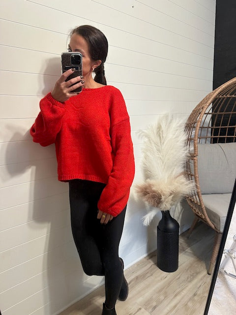 Bubble Sleeve Sweater - Red