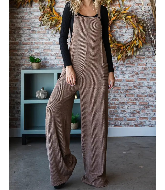 Ribbed Jumpsuit - Chestnut