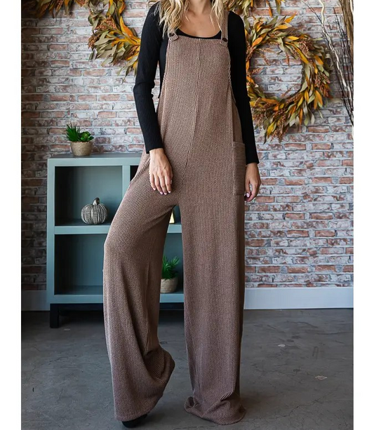 Ribbed Jumpsuit - Chestnut