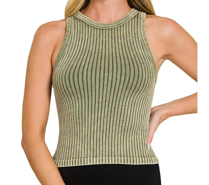 Acid Wash Tank Top - Army Green