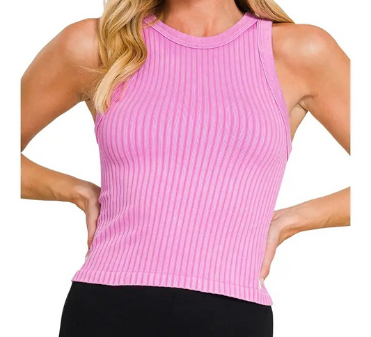 Acid Wash Tank Top - Candy Pink