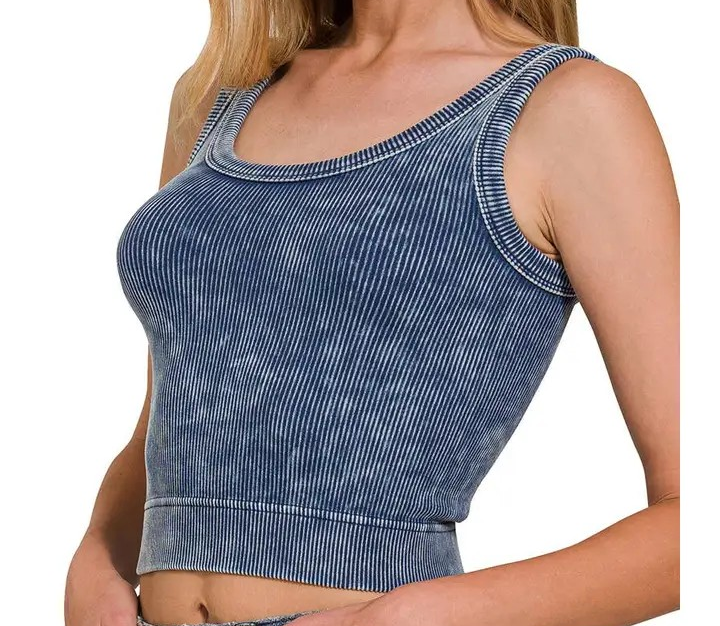 Acid Wash Cropped Tank Top - Blackberry