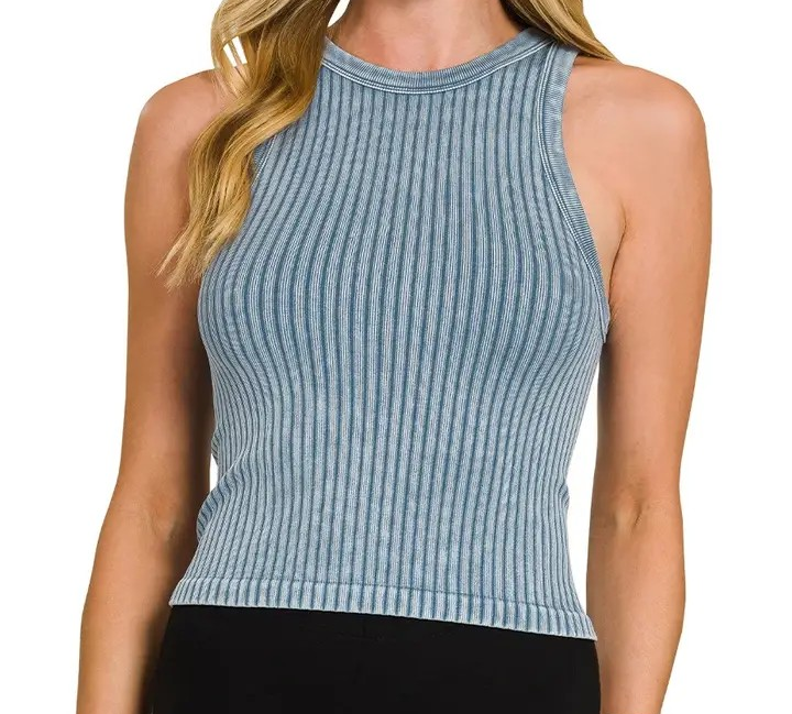 Acid Wash Tank Top - Dusty Blue
