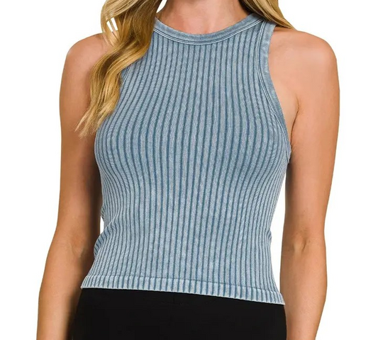 Acid Wash Tank Top - Dusty Blue