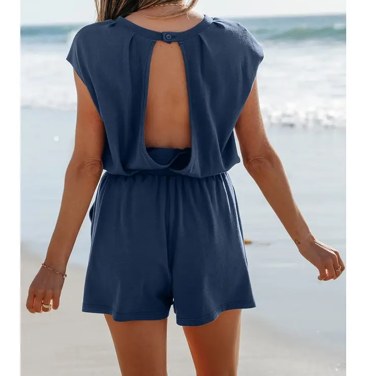 Romper with Cutout Back - Blue
