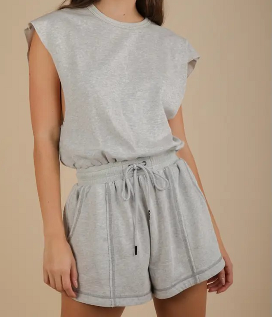 Romper with Cutout Back - Heather Gray
