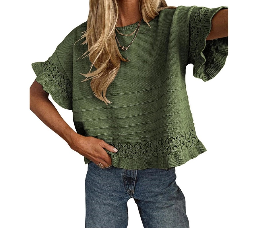Ruffle Sleeve Sweater - Olive