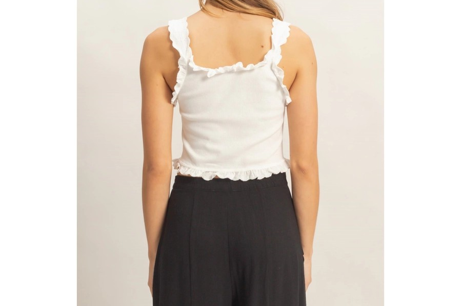 Ruffle Trim Tank Top - White