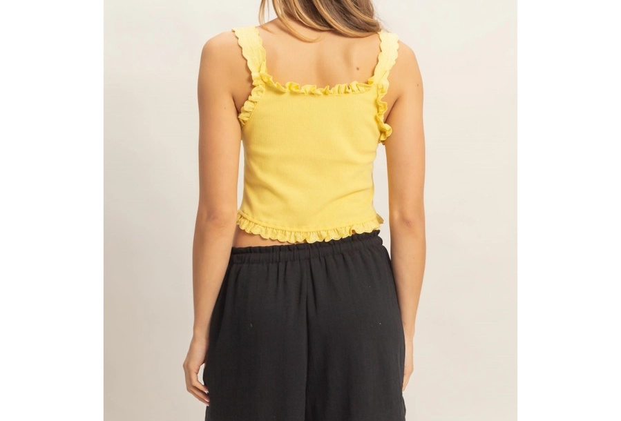Ruffle Trim Tank Top - Yellow