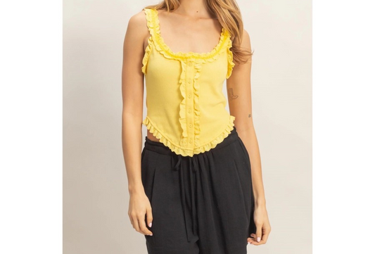 Ruffle Trim Tank Top - Yellow